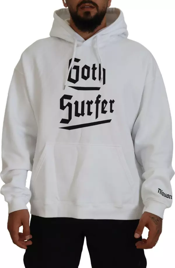 White Cotton Hooded Printed Men Pullover Sweater
