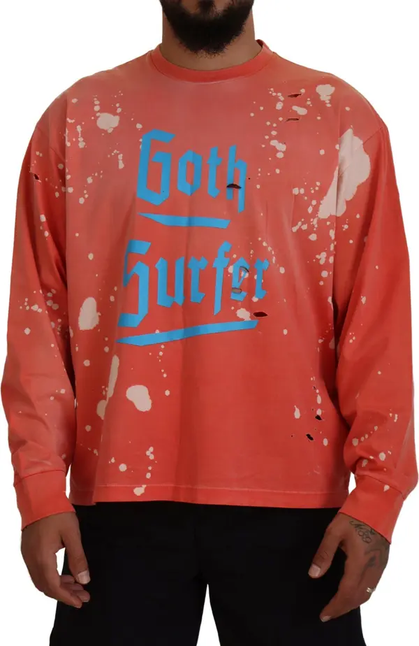 Orange Printed Long Sleeves Pullover Sweater