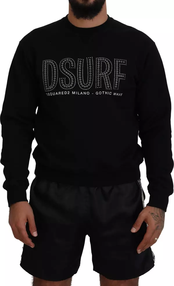Black Cotton Printed Long Sleeves Pullover Sweater