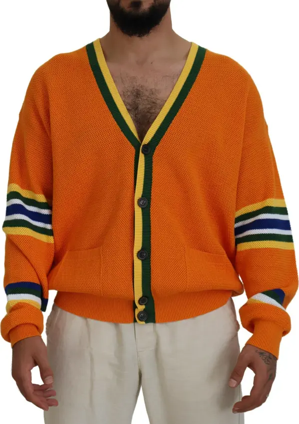 Orange Cotton Long Sleeves Men Cardigan Sweater