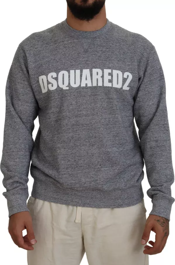 Gray Crystal Embellishment Men Pullover Sweater