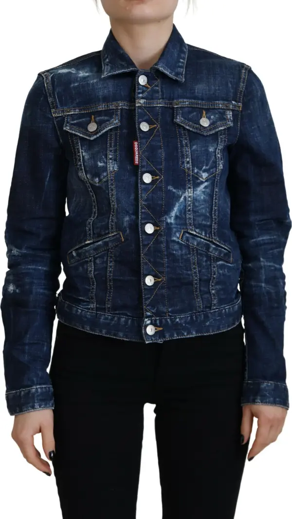 Blue Icon Printed Distressed Denim Jacket