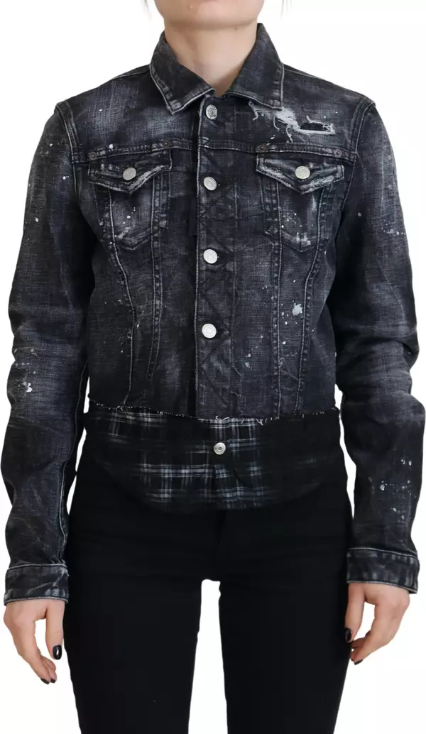 Gray Washed Cotton Distressed Denim Jacket
