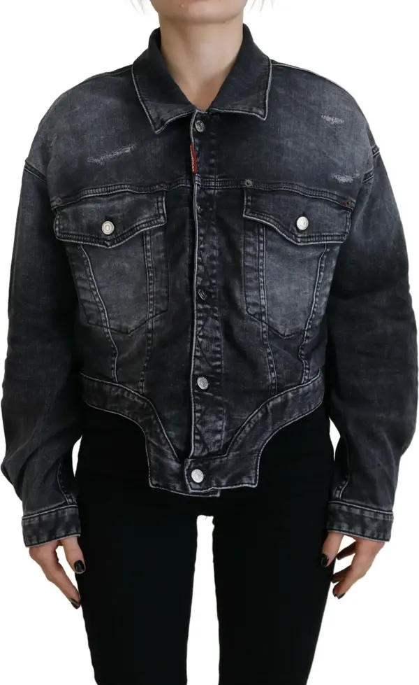 Gray Washed Cotton Cropped Denim Jacket