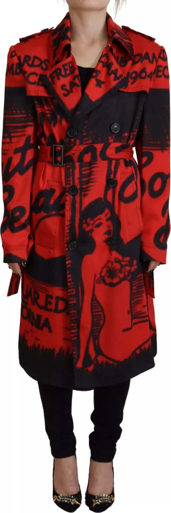 Red Printed Button Collared Desigual Coat Jacket