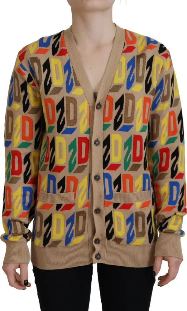 Brown Logo Long Sleeve Women Cardigan Sweater