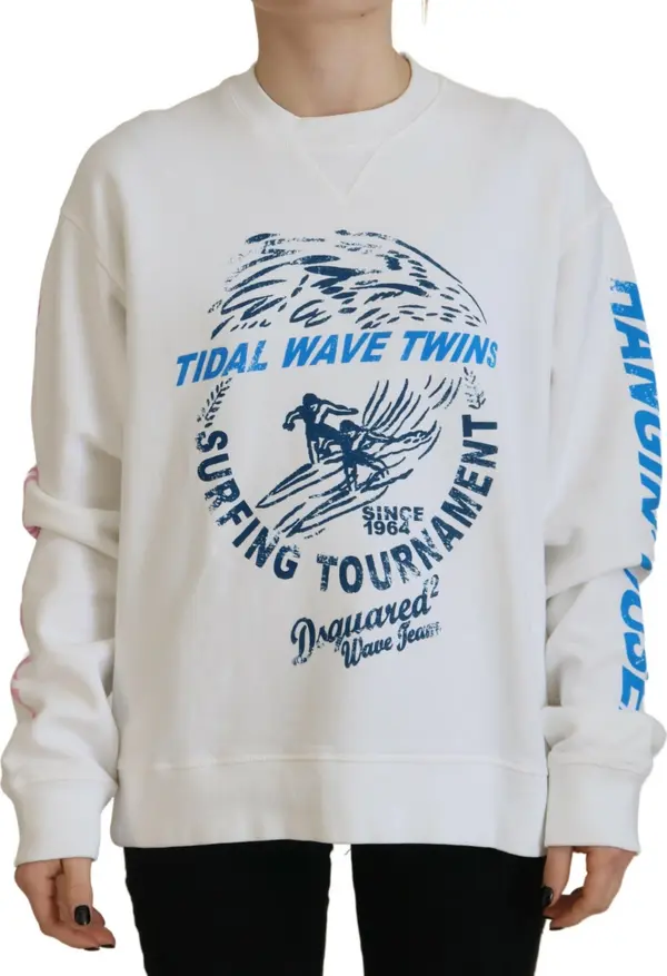 White Cotton Printed Women Long Sleeve Sweater