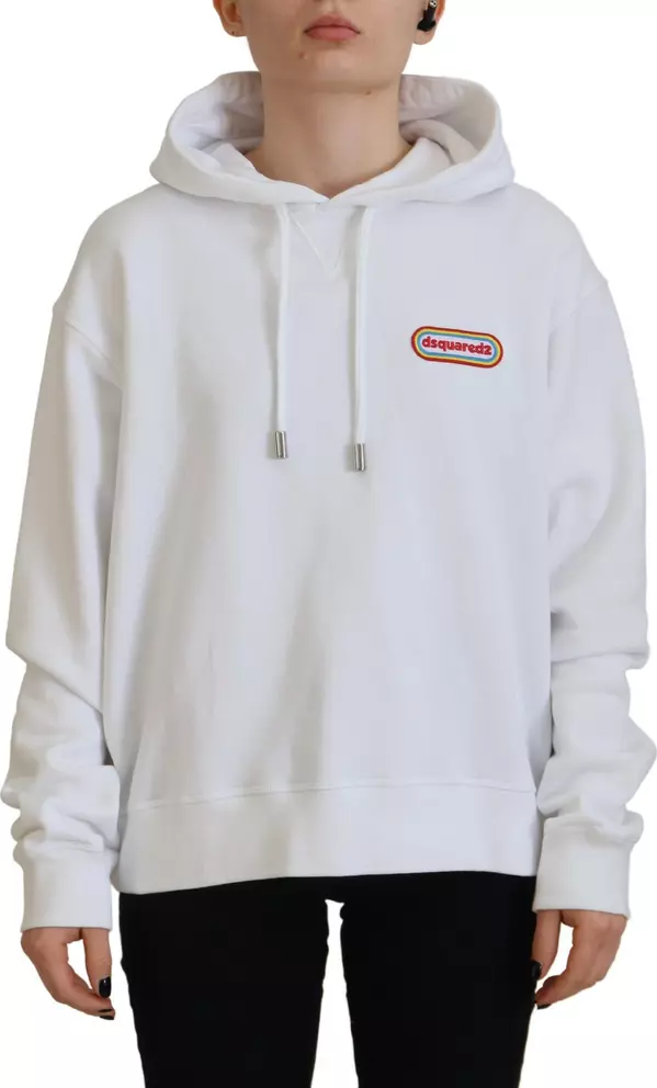 White Logo Patch Cotton Hoodie Sweatshirt Sweater