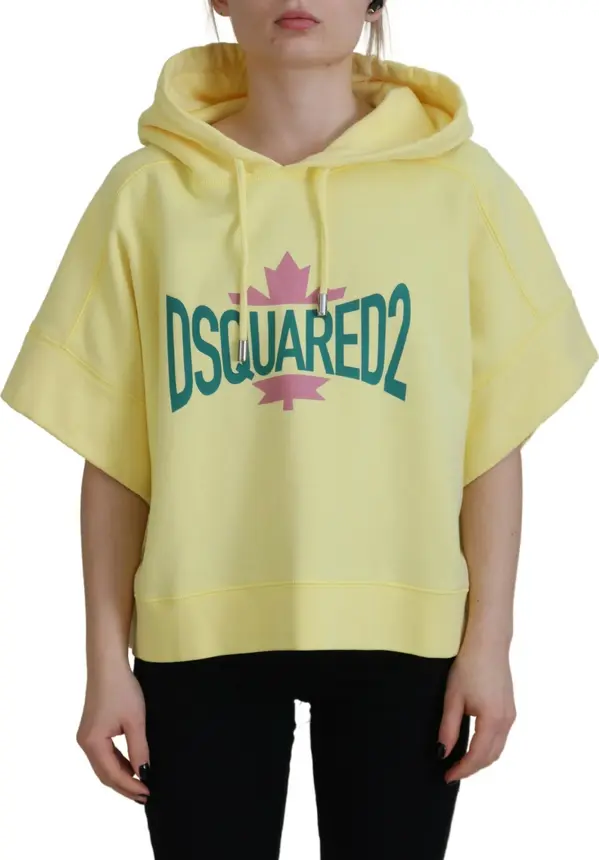 Yellow Logo Print Cotton Hoodie Sweatshirt Sweater