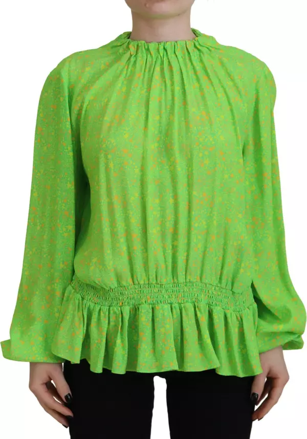 Green Stars Print Viscose Long Sleeves Blouse Top