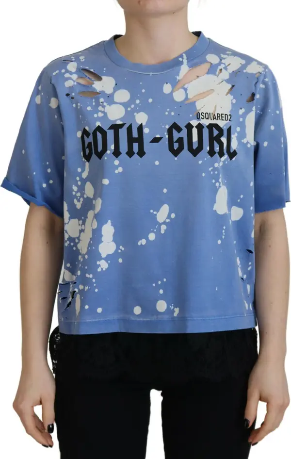 Blue Goth Gurl Print Black Lace Cotton Tee T-shirt
