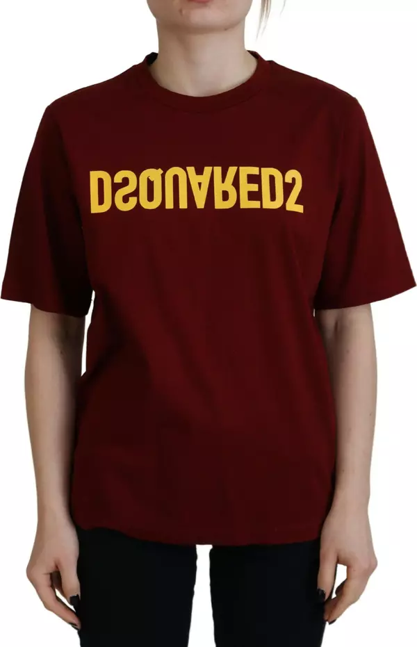 Maroon Logo Cotton Crewneck Short Sleeve Tee T-shirt