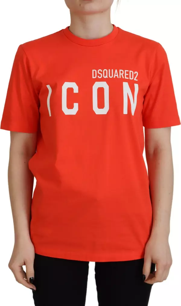 Orange Cotton Shiny Icon East Tee Crewneck T-shirt
