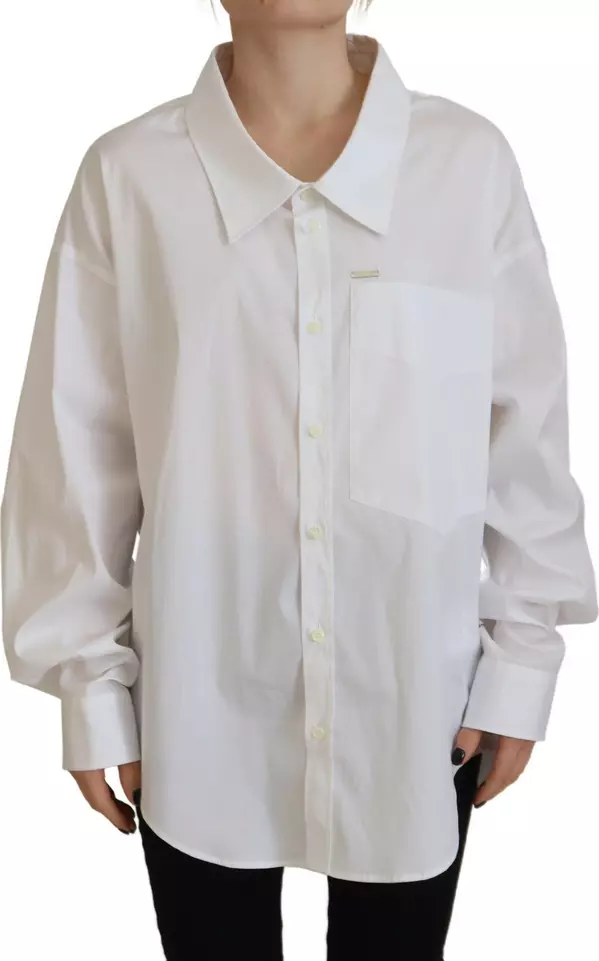 White Cotton Button Down Collared Dress Shirt Top