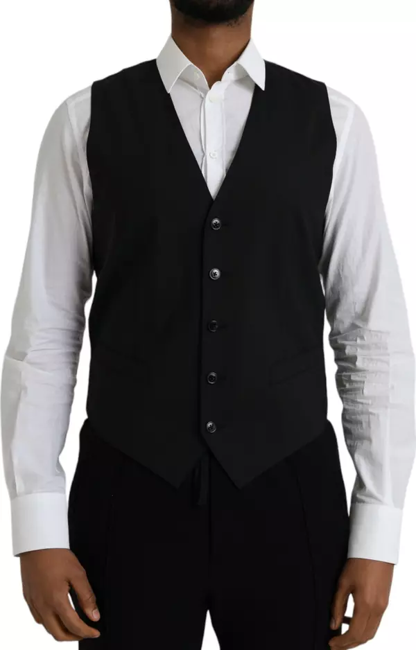 Black Wool Formal Dress Waistcoat Vest