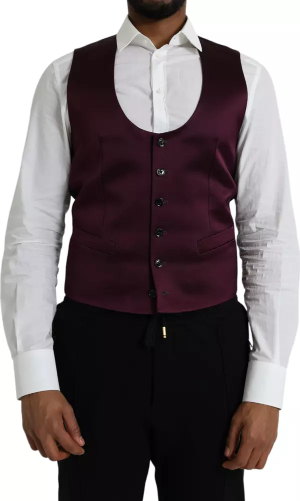 Maroon Satin Silk Waistcoat Dress Formal Vest