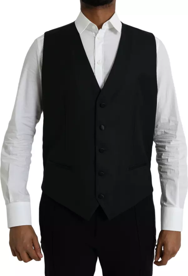 Black Wool Waistcoat Dress Formal Vest