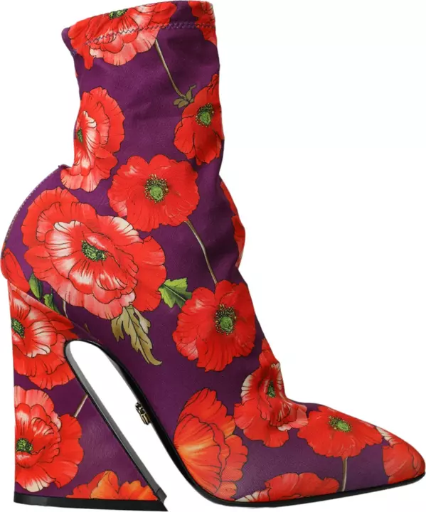 Purple Floral Jersey Stretch Boots Shoes
