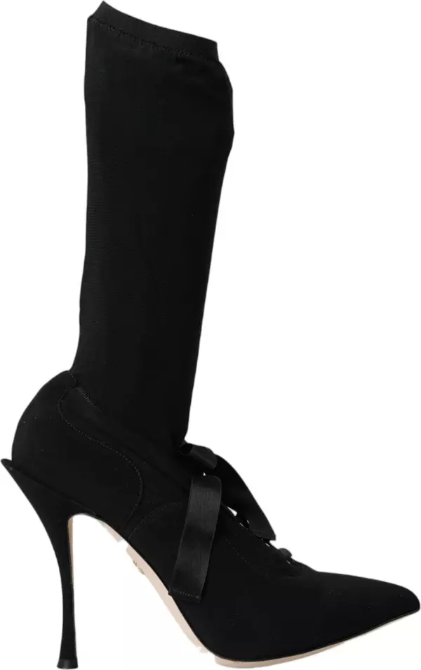 Black Stiletto Heels Mid Calf Boots Shoes