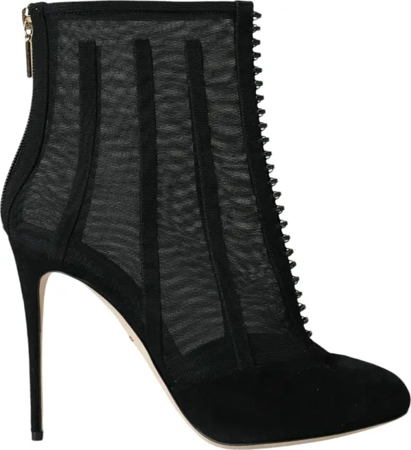 Black Mesh Stiletto Heels Ankle Boots Shoes