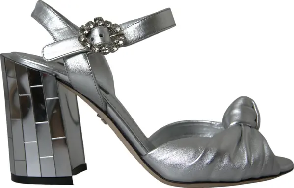 Silver Lambskin Leather Heels Sandals Shoes