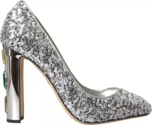 Silver Sequin Embellished Heels Pumps Shoes