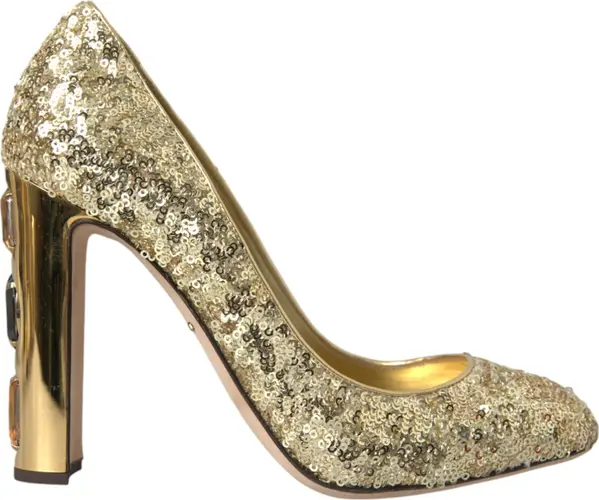 Gold Sequin Crystal Heels Pumps Shoes