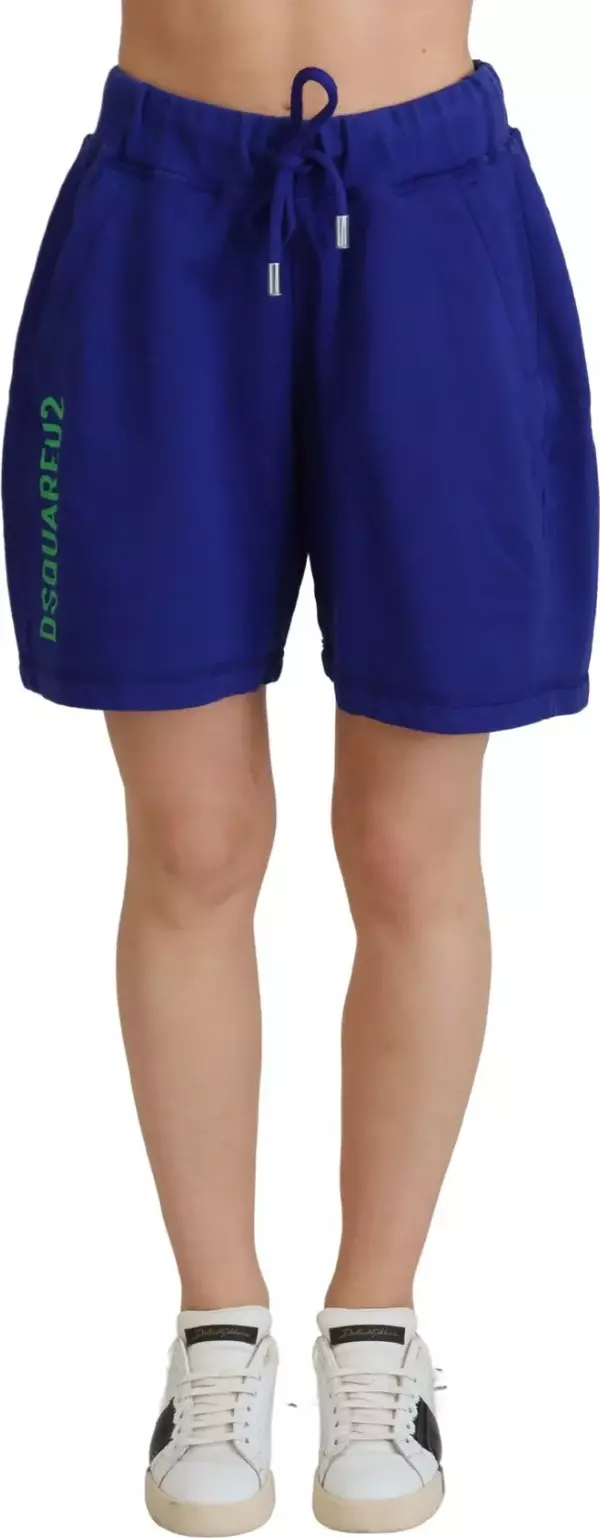 Blue Logo Cotton High Waist Sweatshorts Shorts
