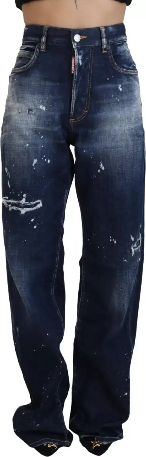 Blue High Waist Tattered Denim Jeans San Diego