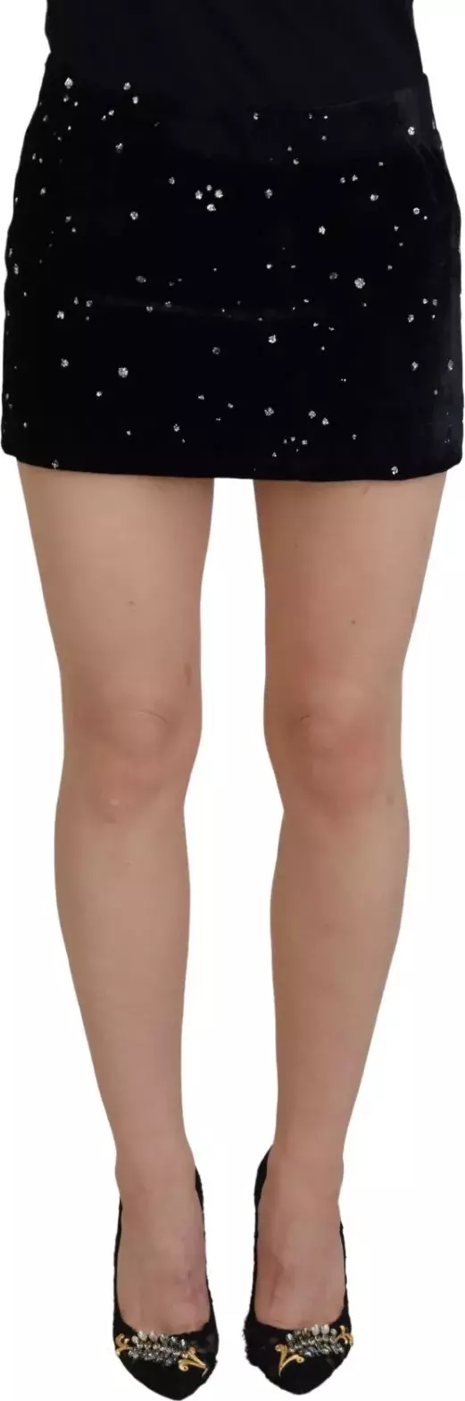 Black Embellished Mid Waist A-line Mini Skirt