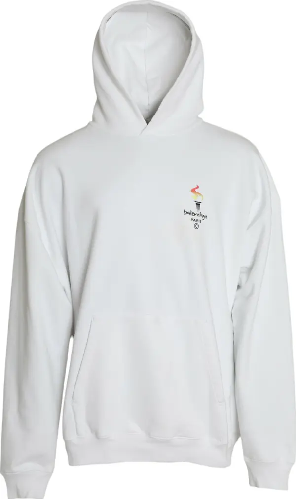 White Cotton Logo Hooded Pullover Sweatshirt Sweater