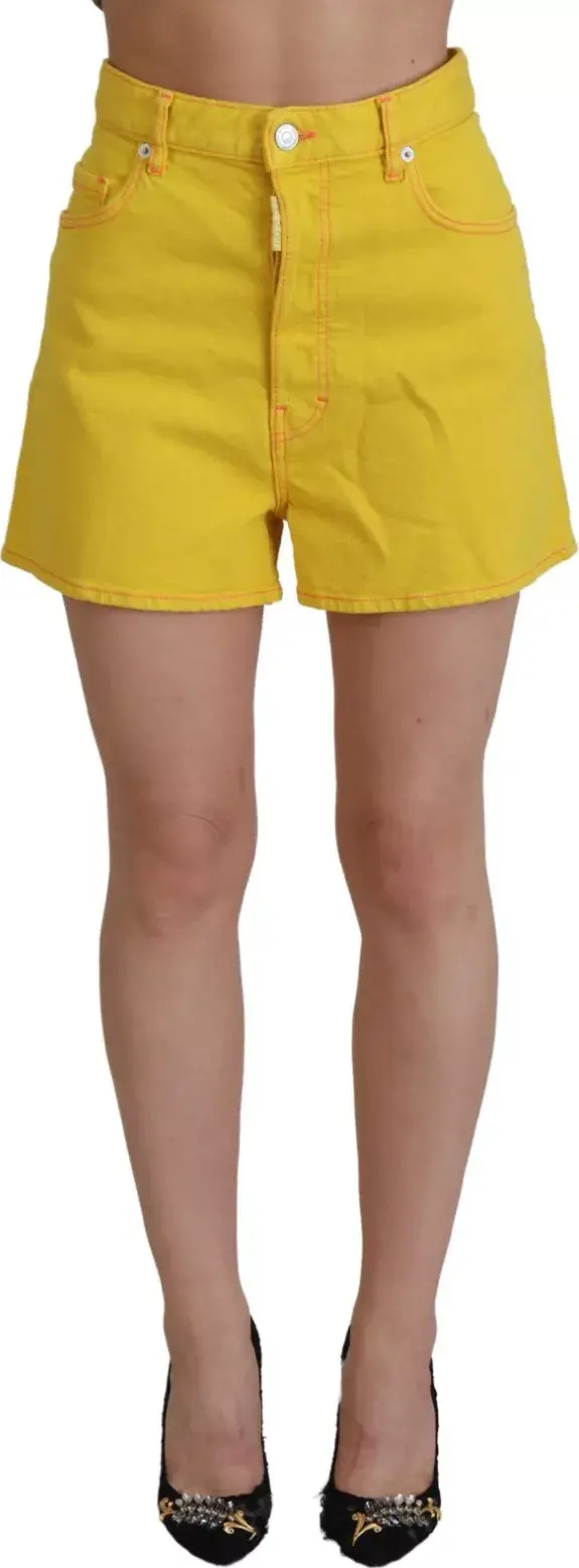 Yellow Cotton High Waist Baggy Women Hotpants Shorts