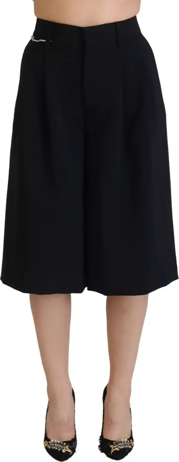 Black High Waist Wide Leg Cropped Trouser Pants