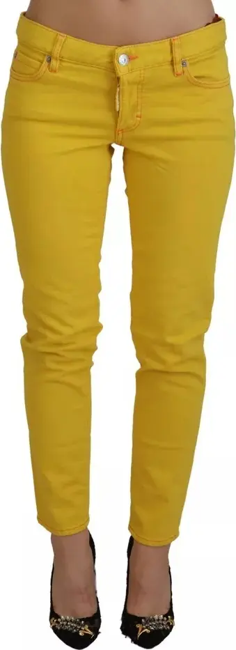 Yellow Cotton Low Waist Cropped Jennifer Denim Jeans