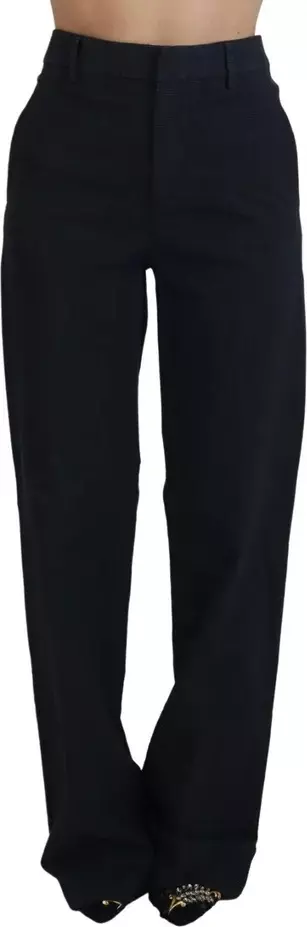 Black Checkered High Waist Straight Pants