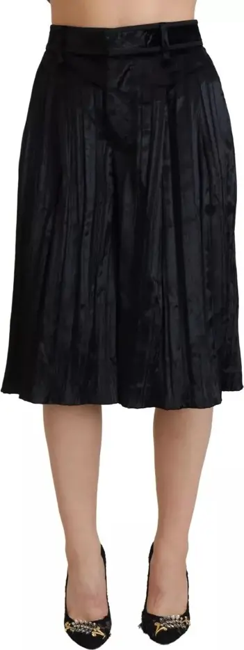 Black Pleated High Waist Wide Leg Cropped Pants