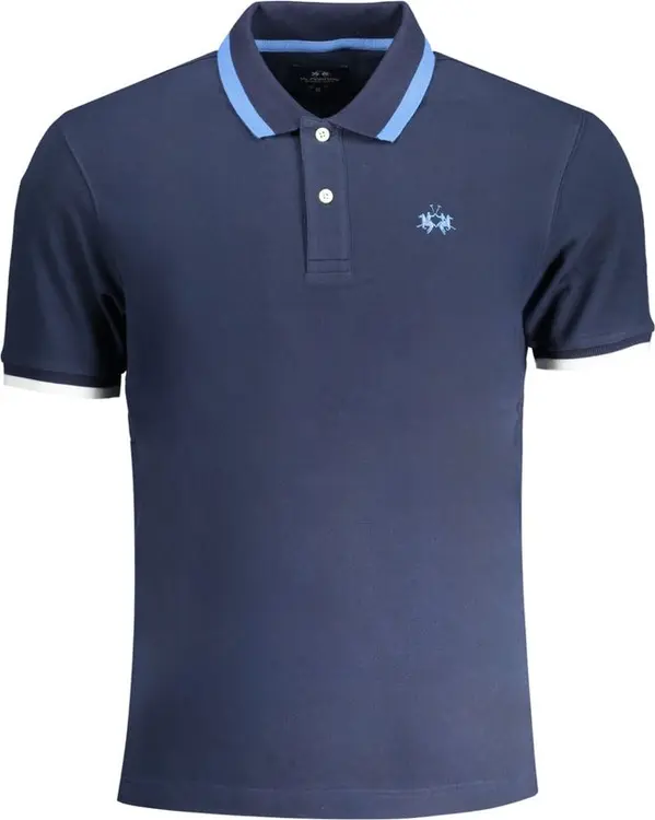 Blue Cotton Men Polo Shirt