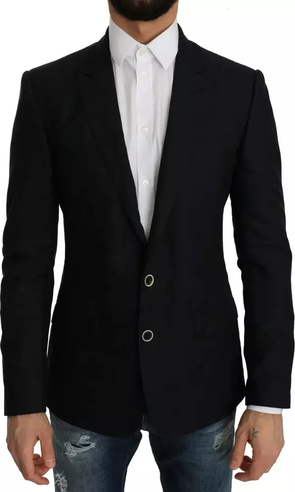 Blue Jacquard Slim Floral Jacket Blazer