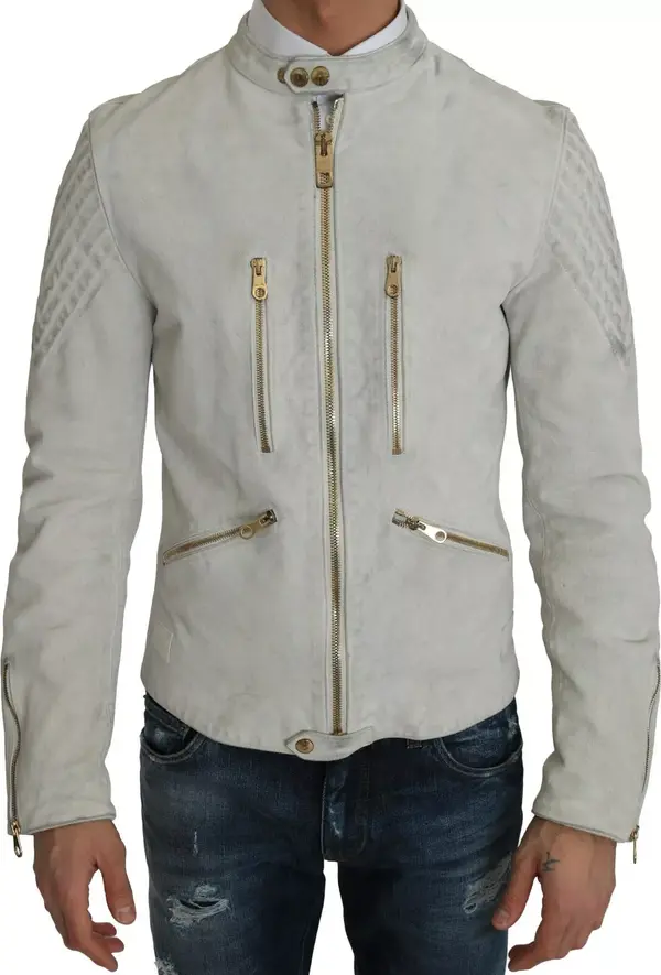 Leather White Biker Motorcycle Jacket
