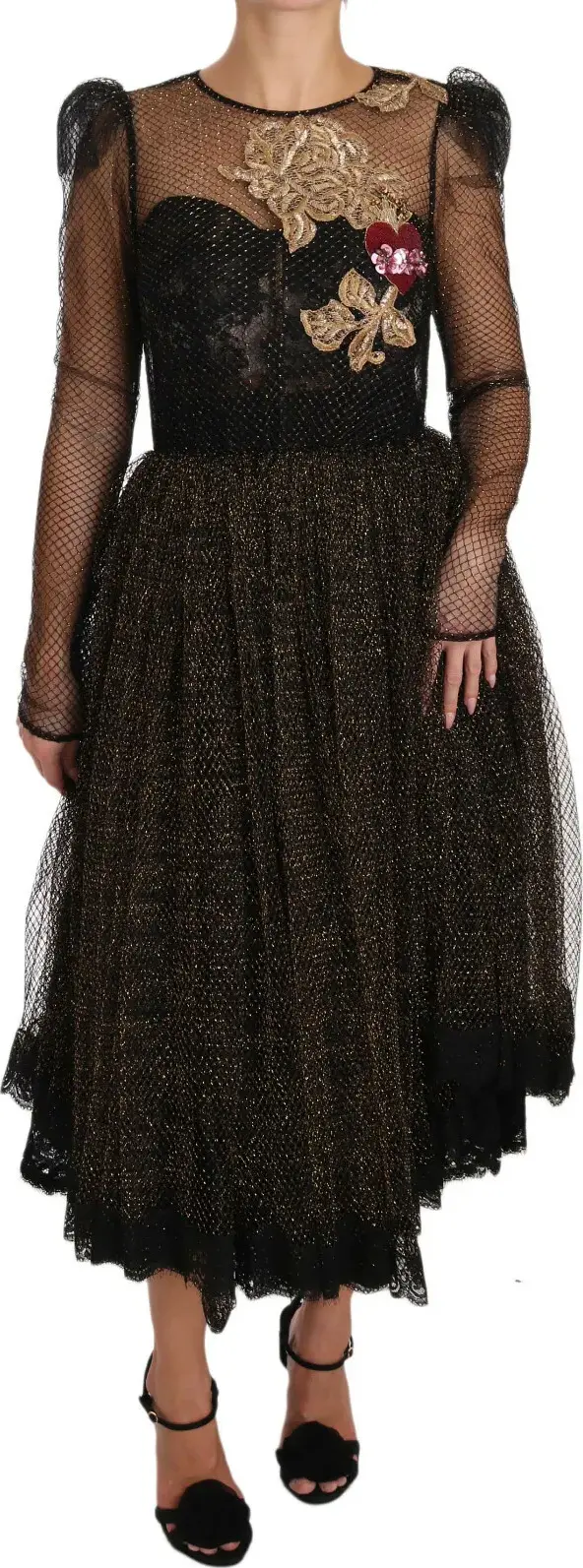 Black Gold Crystal Heart A-line Dress