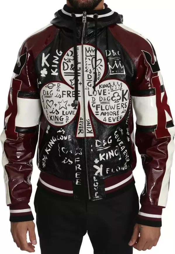 Black Bordeaux Hooded Leather DG King of Love Jacket