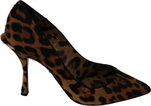Brown Leopard Pony Hair Heels Pumps Shoes