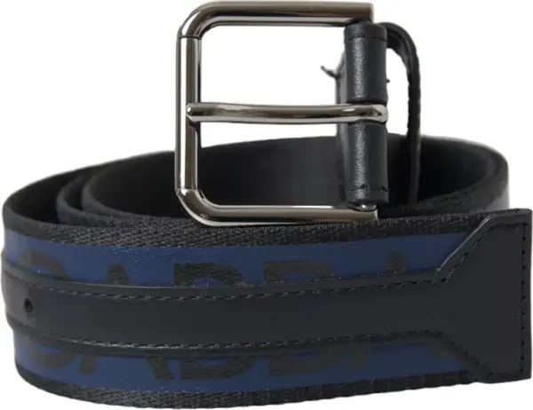 Black Blue Logo Silver Metal Buckle Belt
