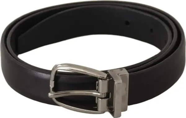 Black Classic Leather Silver Tone Metal Buckle Belt