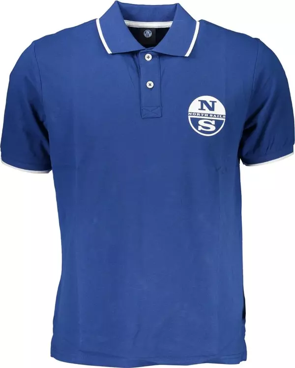 Blue Cotton Men Polo Shirt