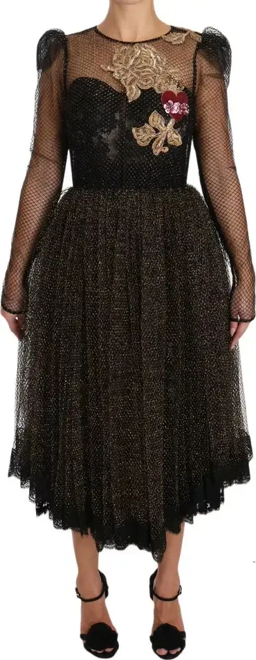 Black Gold Crystal Heart A-line Dress