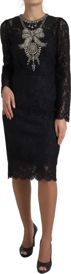 Black Nylon Lace Embellished Sheath Dress