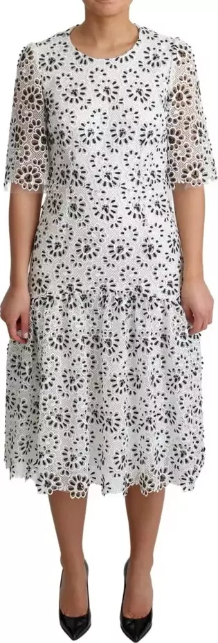 White Cutout Design Polyester A-line Midi Dress