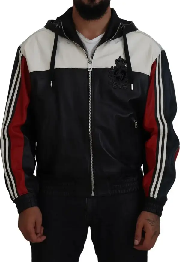 Black Leather Hooded Blouson Coat Jacket