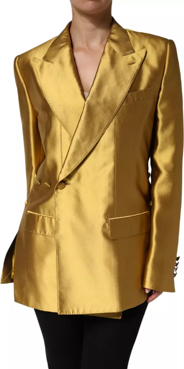 Gold Satin Long Sleeves Blazer Coat Jacket